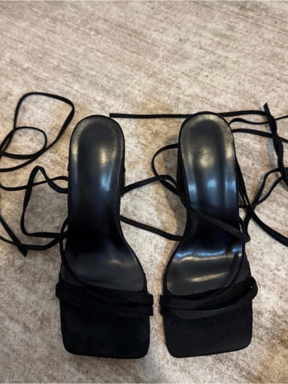 SHEIN Black Lace-Up Square Toe Heeled Sandals